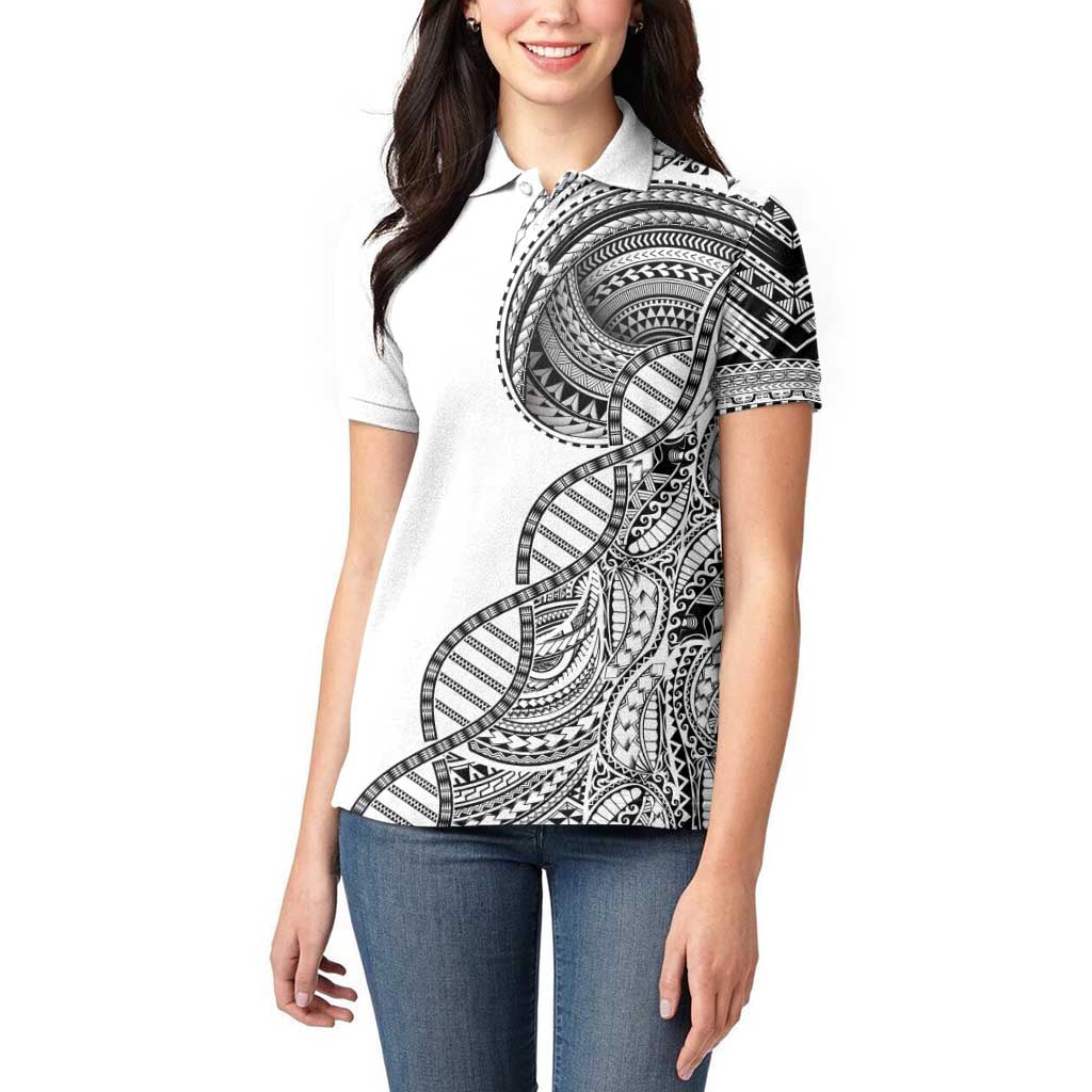 Samoan DNA Art Tattoo Women Polo Shirt Polynesian Pattern White Color LT03 - Polynesian Pride