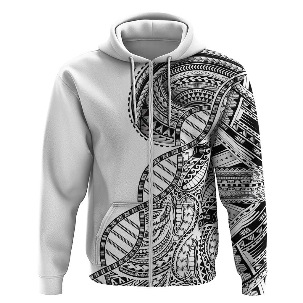 Samoan DNA Art Tattoo Zip Hoodie Polynesian Pattern White Color