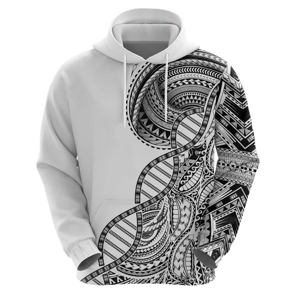 Samoan DNA Art Tattoo Zip Hoodie Polynesian Pattern White Color