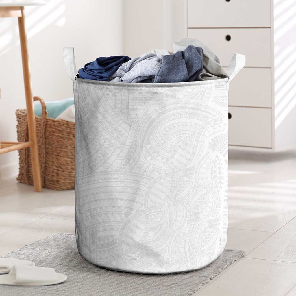 Samoan DNA Art Tattoo Laundry Basket Polynesian Pattern All White