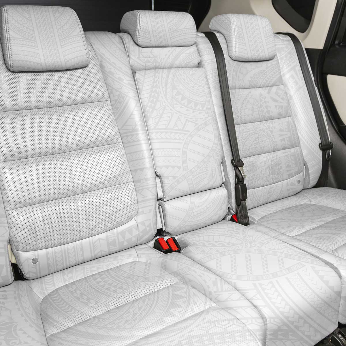 Samoan DNA Art Tattoo Back Car Seat Cover Polynesian Pattern All White