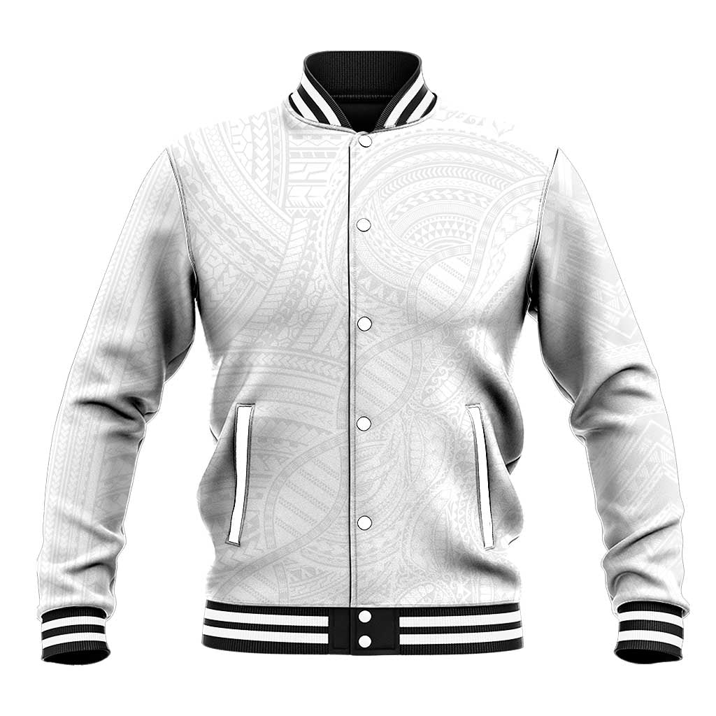 Samoan DNA Art Tattoo Baseball Jacket Polynesian Pattern All White