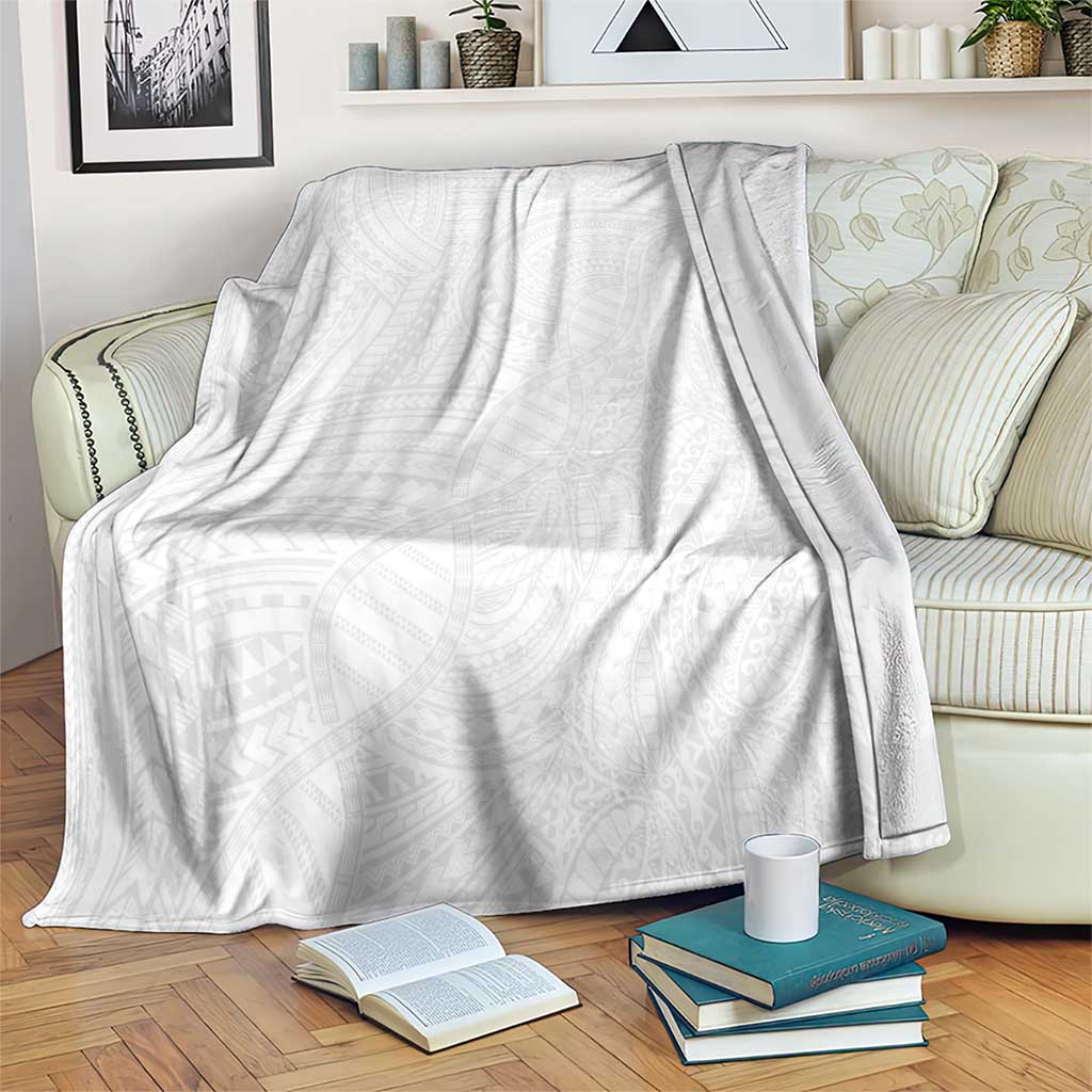 Samoan DNA Art Tattoo Blanket Polynesian Pattern All White