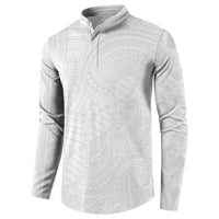 Samoan DNA Art Tattoo Button Sweatshirt Polynesian Pattern All White
