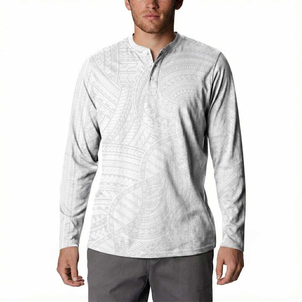 Samoan DNA Art Tattoo Button Sweatshirt Polynesian Pattern All White