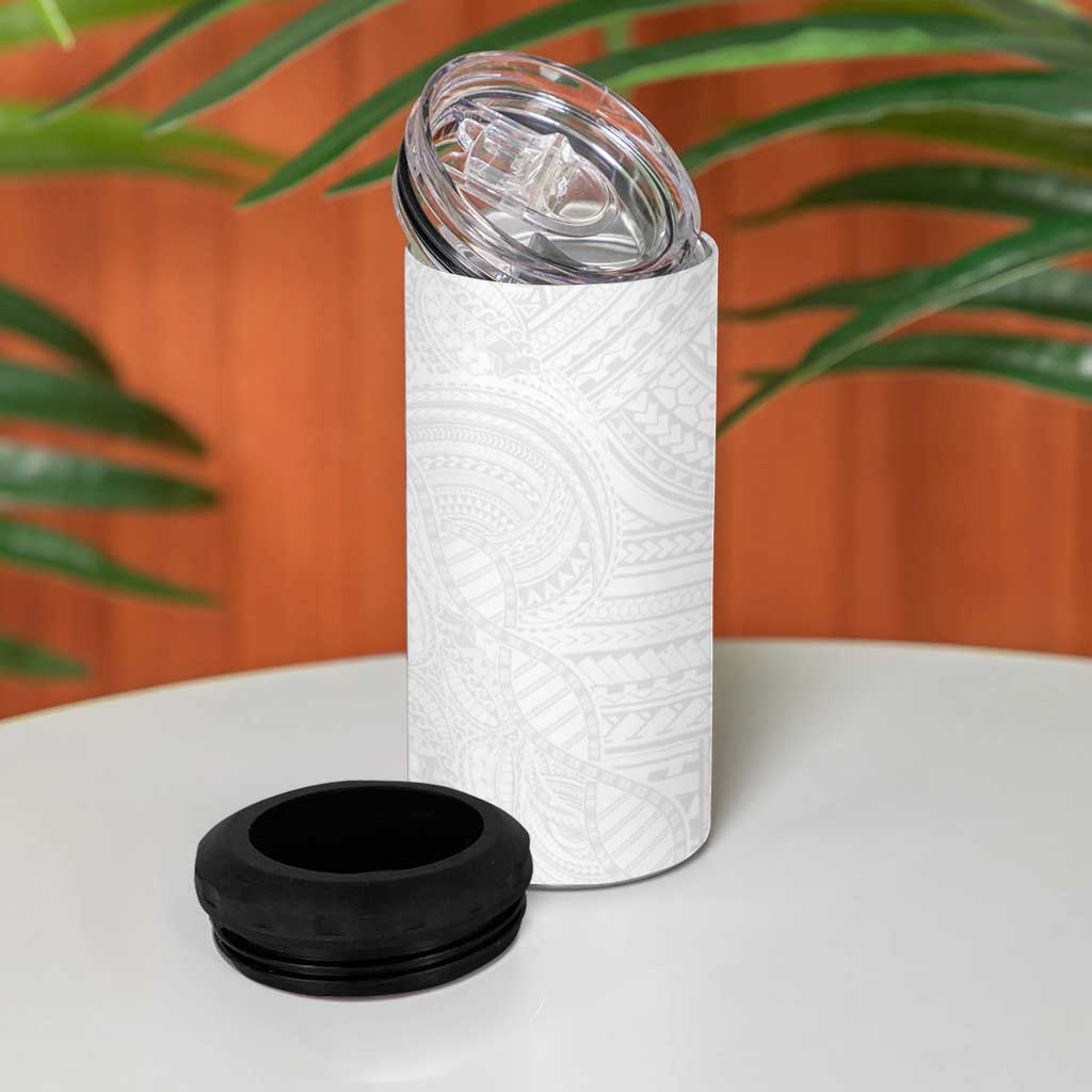 Samoan DNA Art Tattoo 4 in 1 Can Cooler Tumbler Polynesian Pattern All White LT03 - Polynesian Pride