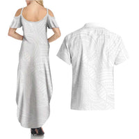 Samoan DNA Art Tattoo Couples Matching Summer Maxi Dress and Hawaiian Shirt Polynesian Pattern All White