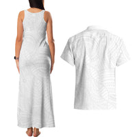 Samoan DNA Art Tattoo Couples Matching Tank Maxi Dress and Hawaiian Shirt Polynesian Pattern All White LT03 - Polynesian Pride