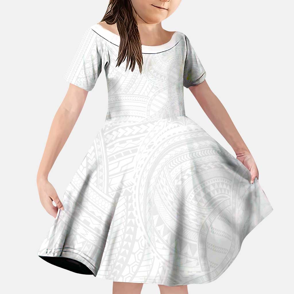 Samoan DNA Art Tattoo Family Matching Long Sleeve Bodycon Dress and Hawaiian Shirt Polynesian Pattern All White