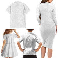 Samoan DNA Art Tattoo Family Matching Long Sleeve Bodycon Dress and Hawaiian Shirt Polynesian Pattern All White