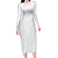 Samoan DNA Art Tattoo Family Matching Long Sleeve Bodycon Dress and Hawaiian Shirt Polynesian Pattern All White