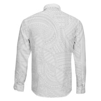 Samoan DNA Art Tattoo Family Matching Off The Shoulder Long Sleeve Dress and Hawaiian Shirt Polynesian Pattern All White