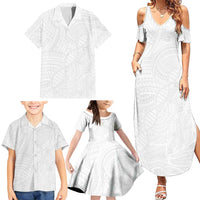 Samoan DNA Art Tattoo Family Matching Summer Maxi Dress and Hawaiian Shirt Polynesian Pattern All White