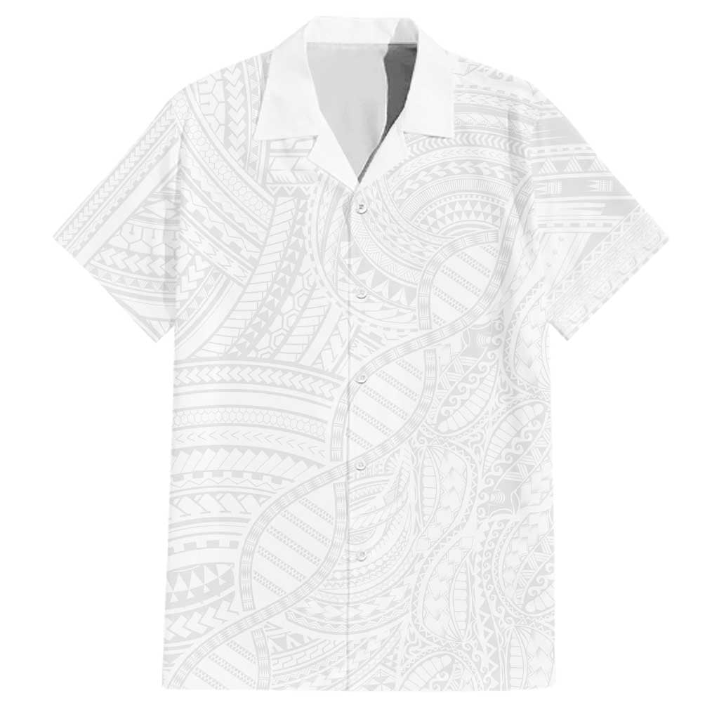 Samoan DNA Art Tattoo Family Matching Tank Maxi Dress and Hawaiian Shirt Polynesian Pattern All White