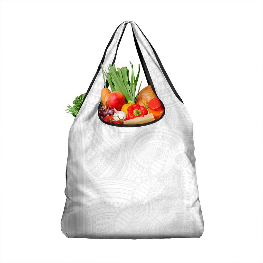 Samoan DNA Art Tattoo Grocery Bag Polynesian Pattern All White