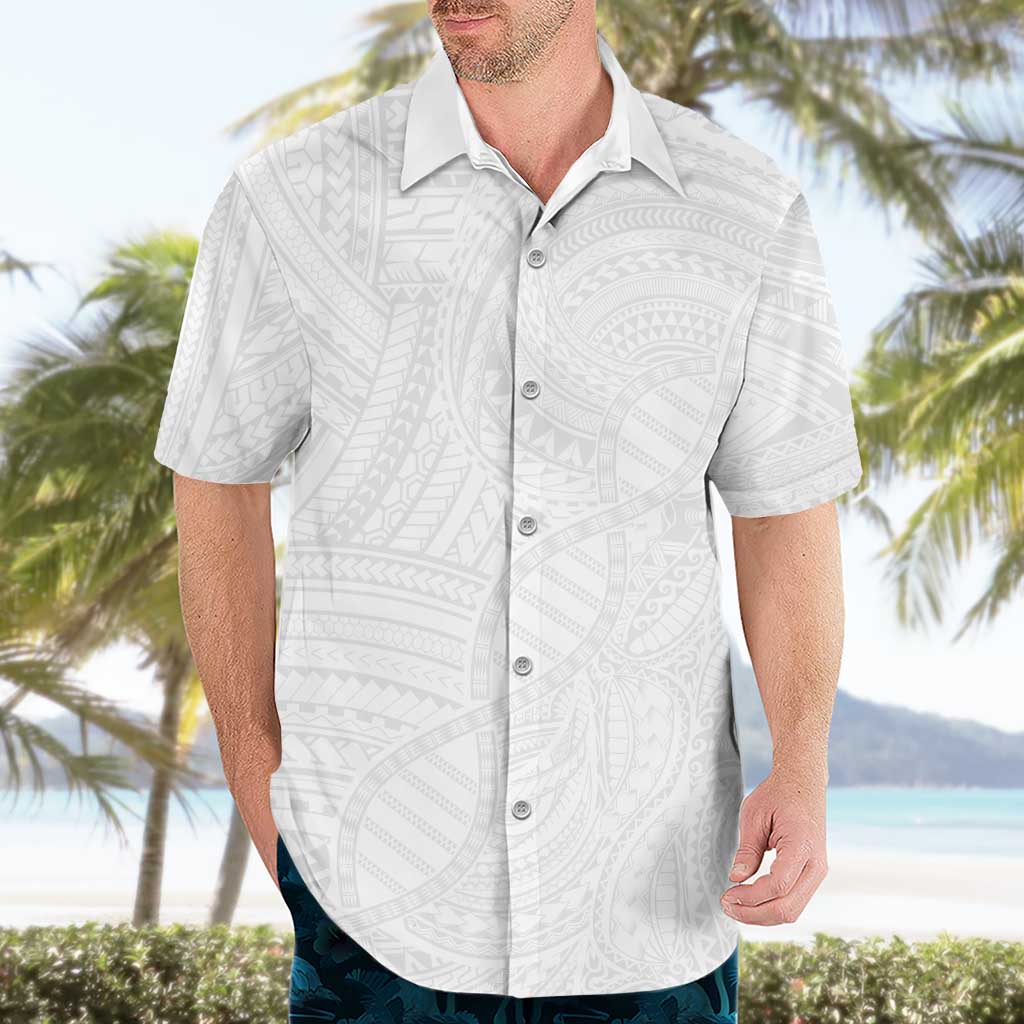 Samoan DNA Art Tattoo Hawaiian Shirt Polynesian Pattern All White