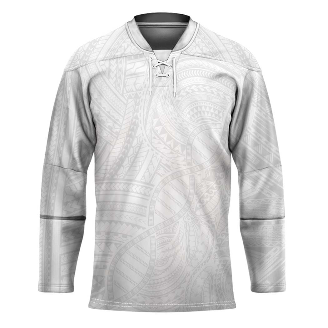 Samoan DNA Art Tattoo Hockey Jersey Polynesian Pattern All White