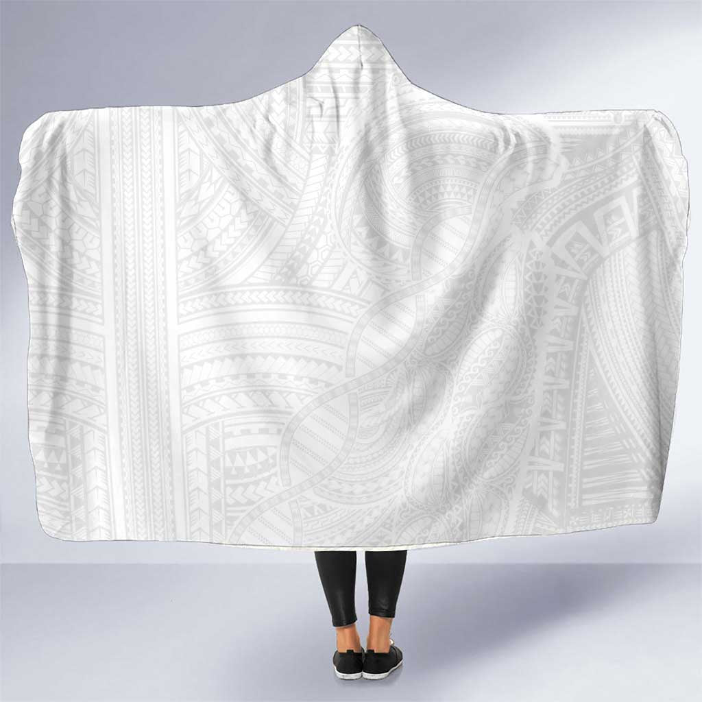 Samoan DNA Art Tattoo Hooded Blanket Polynesian Pattern All White