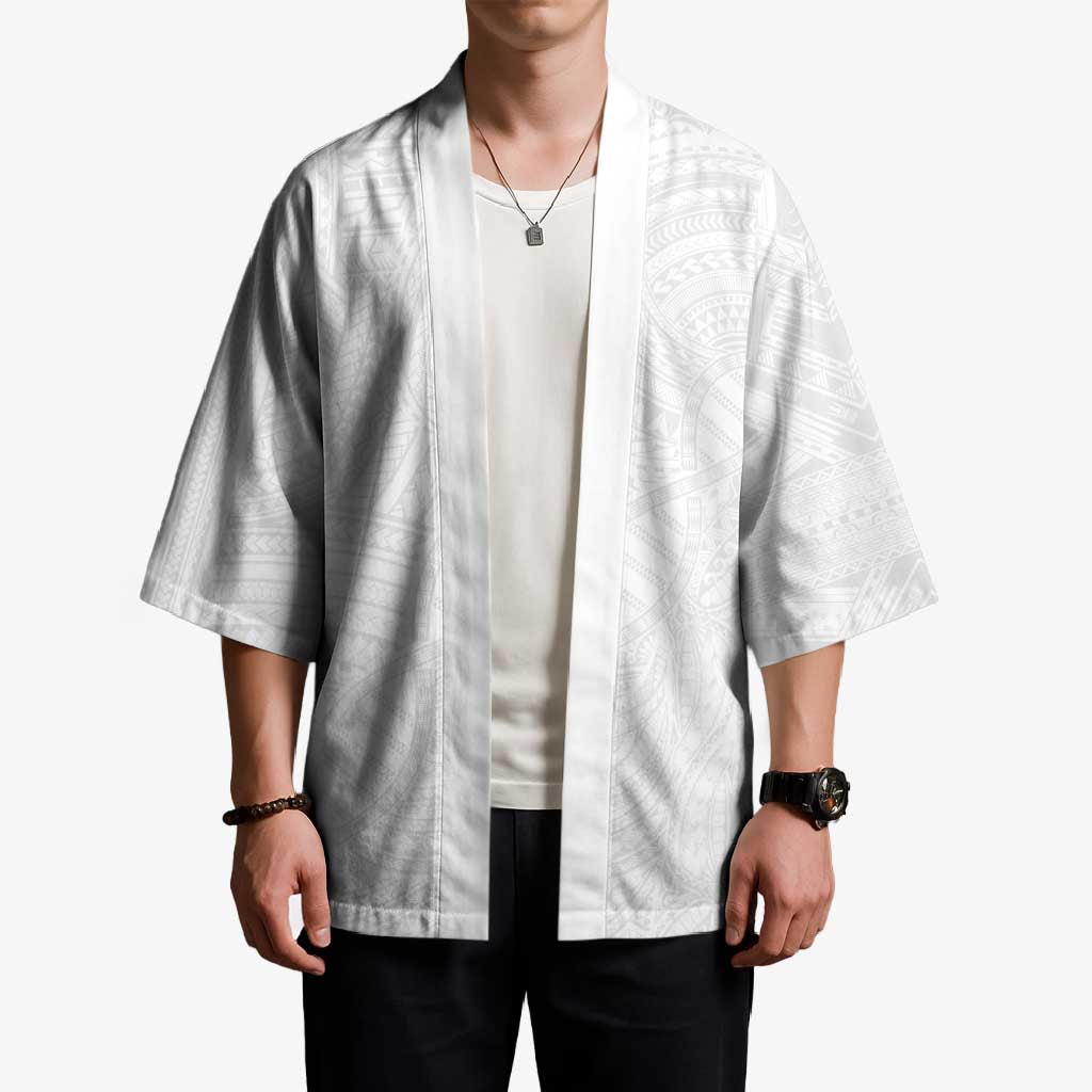 Samoan DNA Art Tattoo Kimono Polynesian Pattern All White