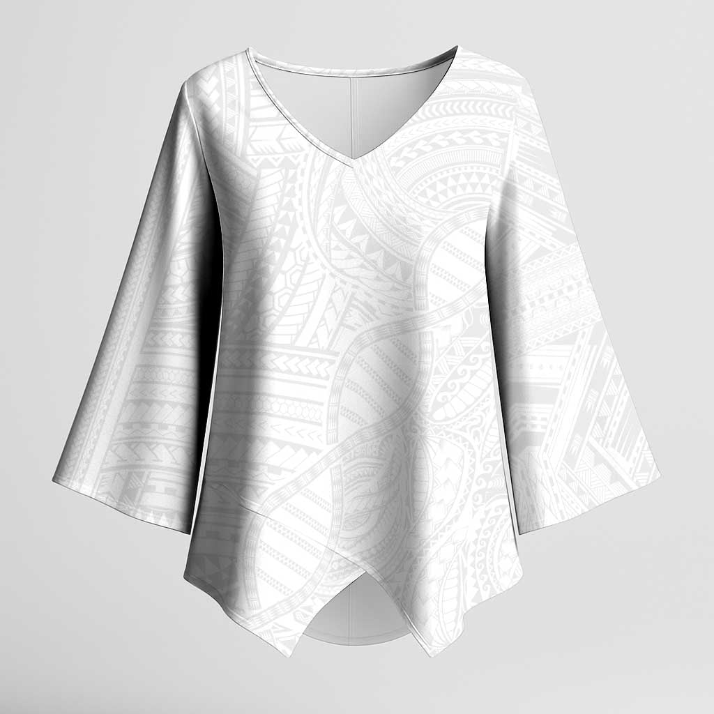 Samoan DNA Art Tattoo Kimono Sleeve Blouse Polynesian Pattern All White