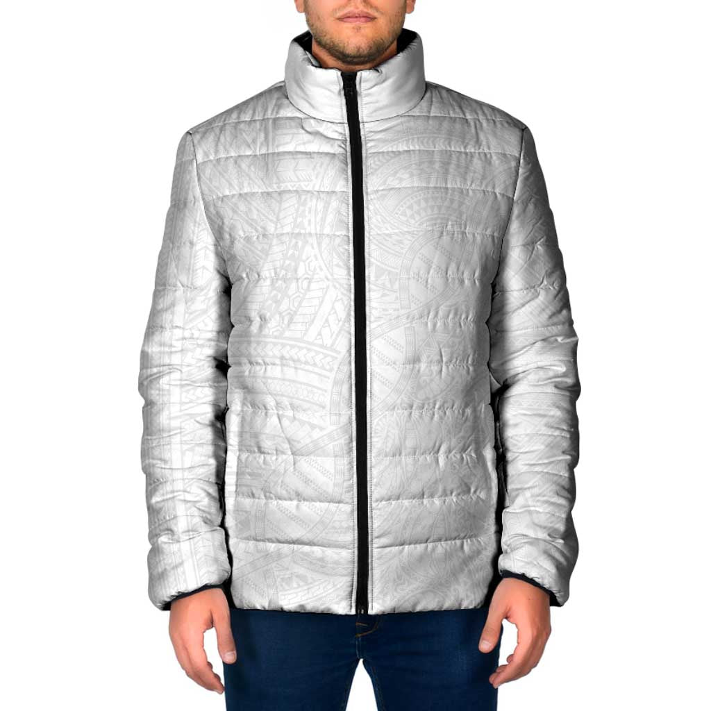 Samoan DNA Art Tattoo Padded Jacket Polynesian Pattern All White