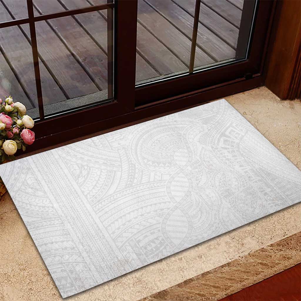 Samoan DNA Art Tattoo Rubber Doormat Polynesian Pattern All White