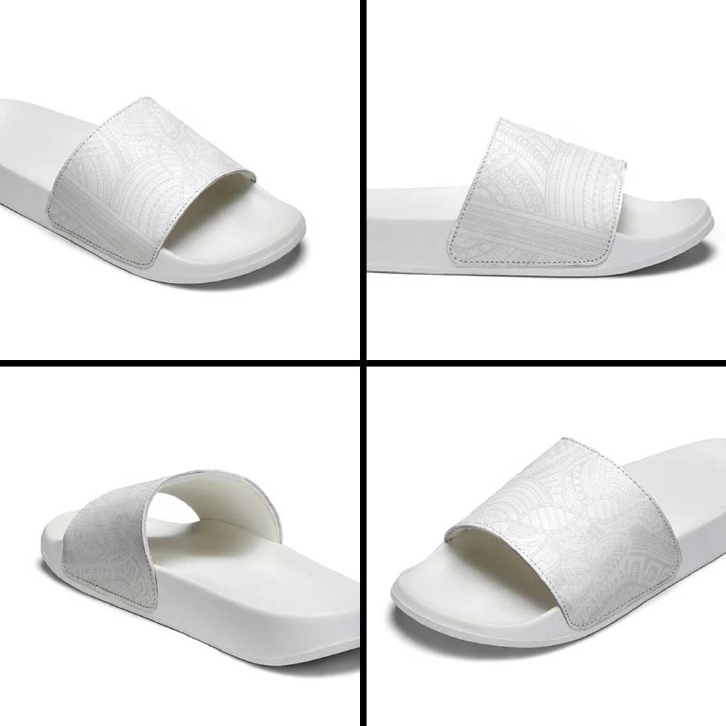 Samoan DNA Art Tattoo Slide Sandals Polynesian Pattern All White