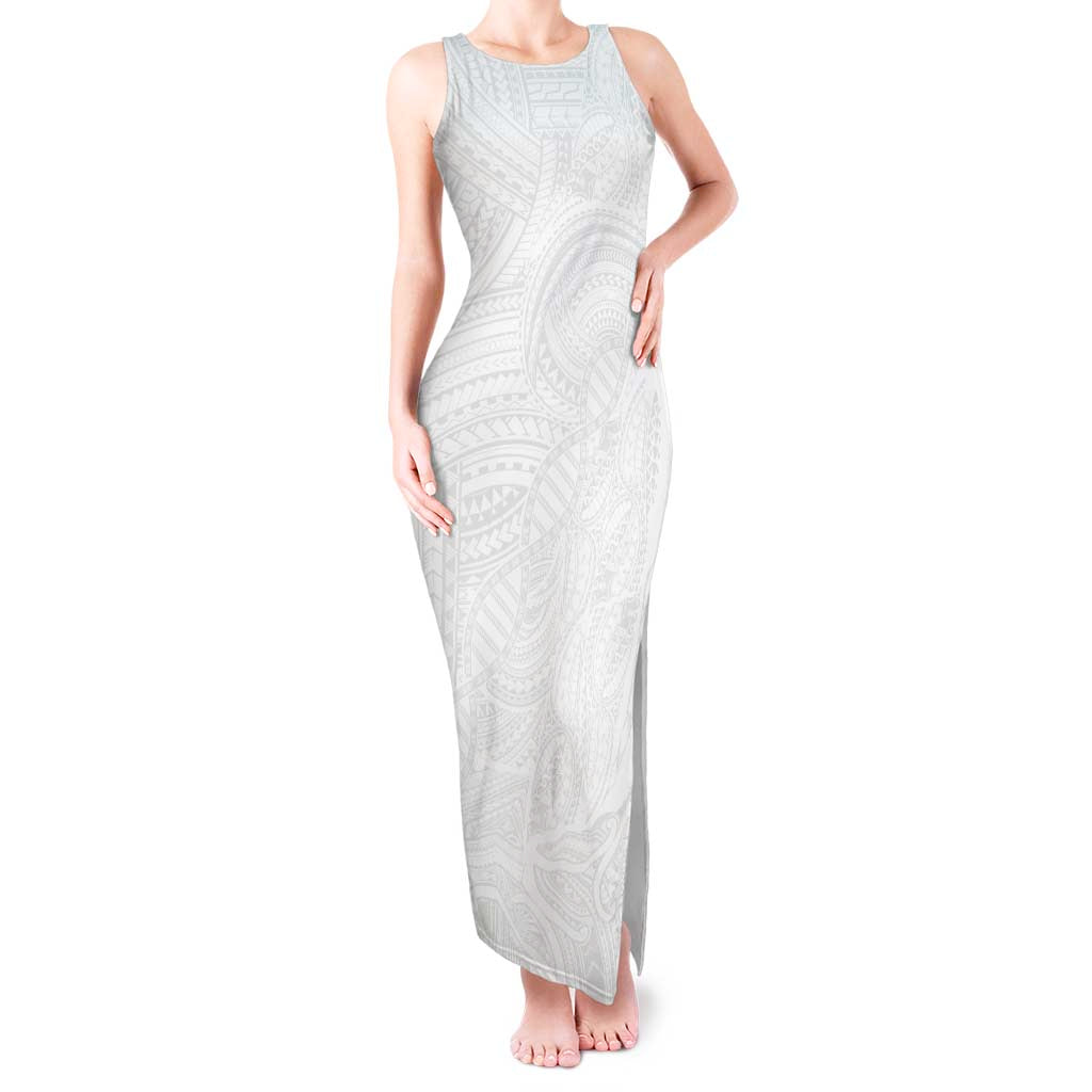 Samoan DNA Art Tattoo Tank Maxi Dress Polynesian Pattern All White