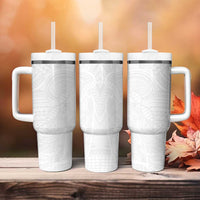 Samoan DNA Art Tattoo Tumbler With Handle Polynesian Pattern All White