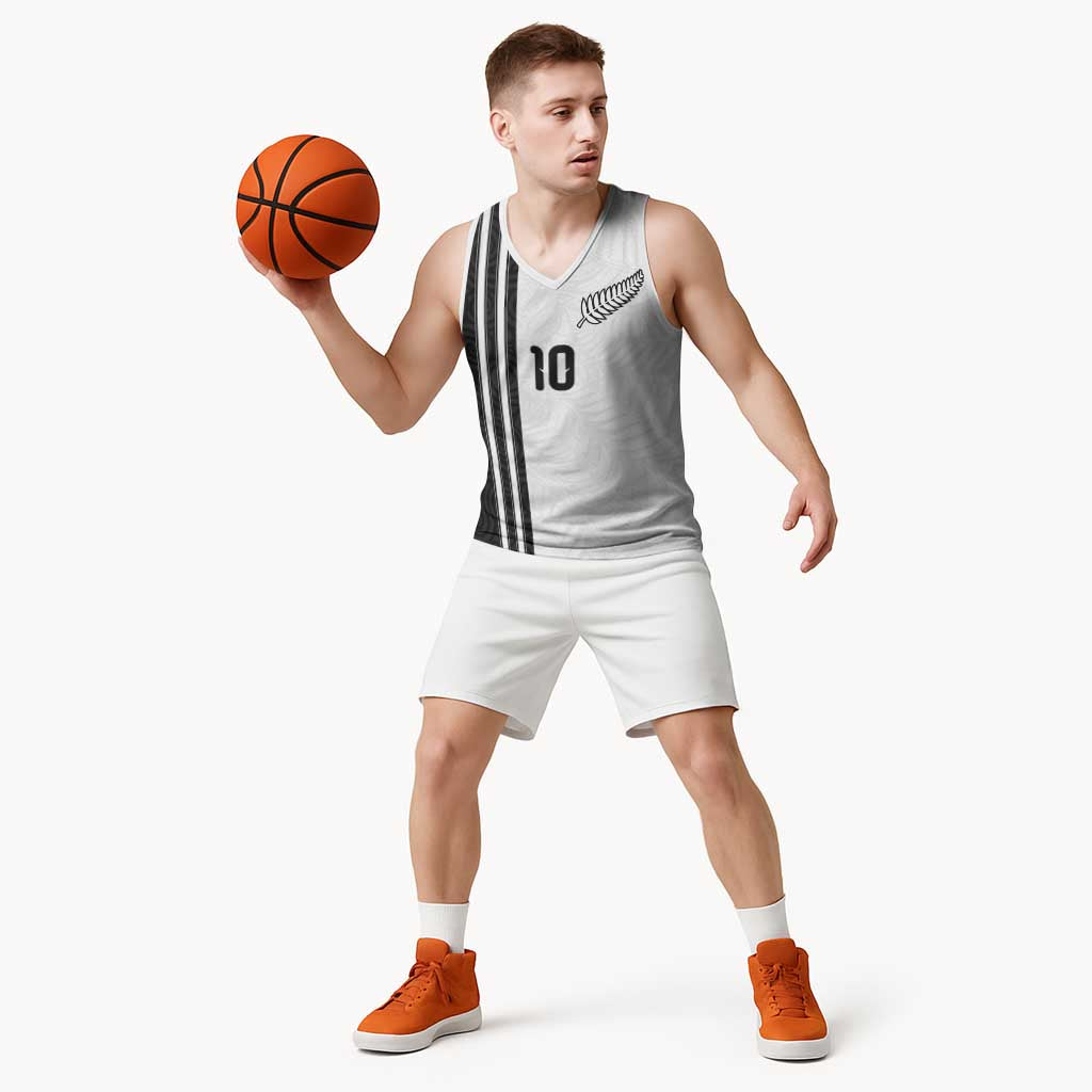 Custom New Zealand Football Basketball Jersey Silver Fern and Maori Tribal Black White Half Sporty Style