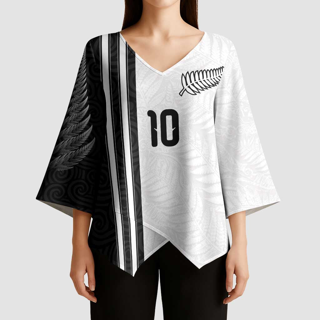 Custom New Zealand Football Kimono Sleeve Blouse Silver Fern and Maori Tribal Black White Half Sporty Style