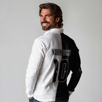 Custom New Zealand Football Long Sleeve Polo Shirt Silver Fern and Maori Tribal Black White Half Sporty Style