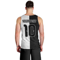 Custom New Zealand Football Men Tank Top Silver Fern and Maori Tribal Black White Half Sporty Style