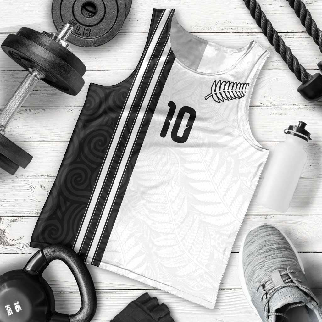Custom New Zealand Football Men Tank Top Silver Fern and Maori Tribal Black White Half Sporty Style