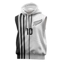 Custom New Zealand Football Sleeveless Zip Hoodie Silver Fern and Maori Tribal Black White Half Sporty Style