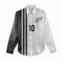 Custom New Zealand Football Women Casual Shirt Silver Fern and Maori Tribal Black White Half Sporty Style
