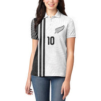 Custom New Zealand Football Women Polo Shirt Silver Fern and Maori Tribal Black White Half Sporty Style