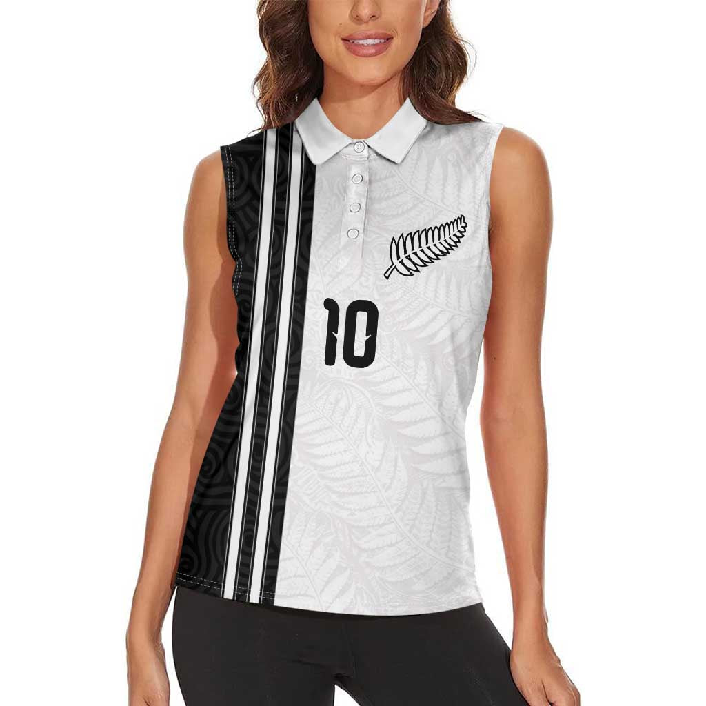 Custom New Zealand Football Women Sleeveless Polo Shirt Silver Fern and Maori Tribal Black White Half Sporty Style LT03 - Polynesian Pride