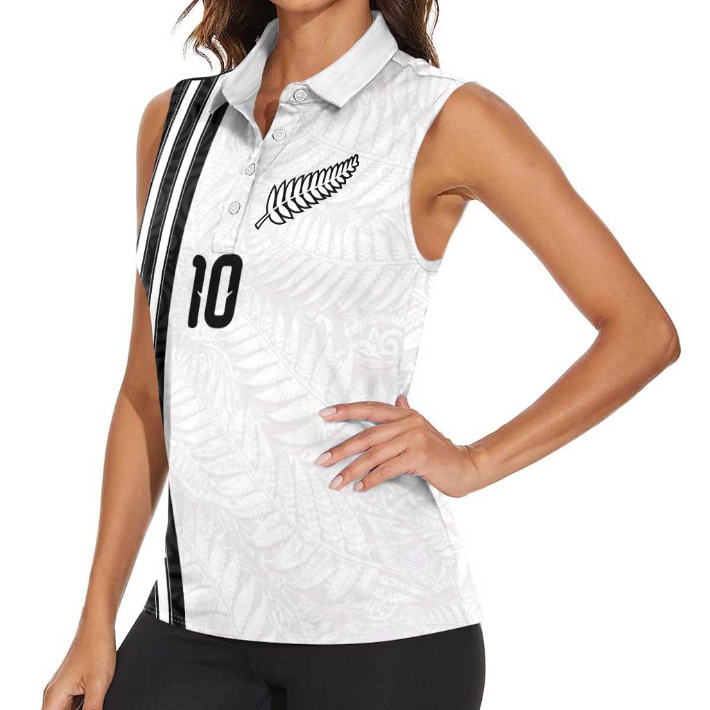 Custom New Zealand Football Women Sleeveless Polo Shirt Silver Fern and Maori Tribal Black White Half Sporty Style LT03 - Polynesian Pride