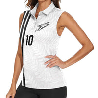 Custom New Zealand Football Women Sleeveless Polo Shirt Silver Fern and Maori Tribal Black White Half Sporty Style LT03 - Polynesian Pride