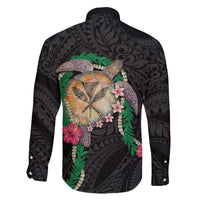 Hawaii Pikake and Maile Lei Family Matching Summer Maxi Dress and Hawaiian Shirt Honu Polynesian Pattern Black Color