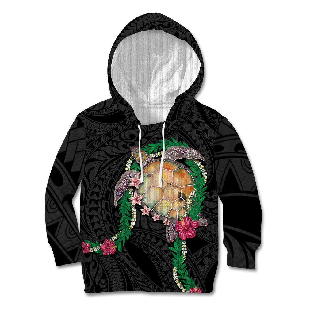 Hawaii Pikake and Maile Lei Kid Hoodie Honu Polynesian Pattern Black Color LT03 Hoodie Black - Polynesian Pride