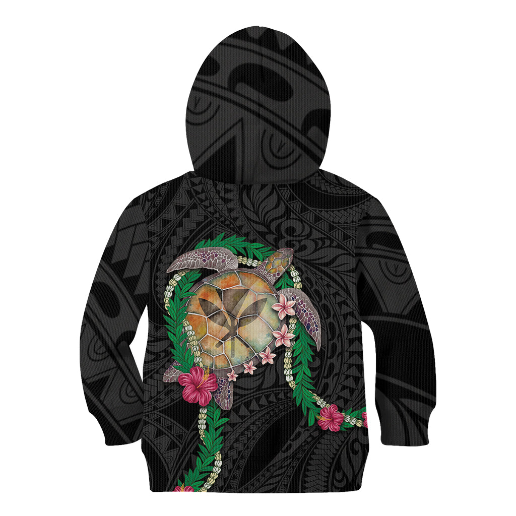 Hawaii Pikake and Maile Lei Kid Hoodie Honu Polynesian Pattern Black Color LT03 - Polynesian Pride