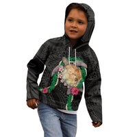 Hawaii Pikake and Maile Lei Kid Hoodie Honu Polynesian Pattern Black Color LT03 - Polynesian Pride