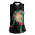 Hawaii Pikake and Maile Lei Women Sleeveless Polo Shirt Honu Polynesian Pattern Black Color
