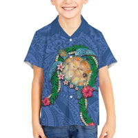 Hawaii Pikake and Maile Lei Kid Hawaiian Shirt Honu Polynesian Pattern Blue Color LT03 Kid Blue - Polynesian Pride