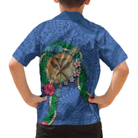 Hawaii Pikake and Maile Lei Kid Hawaiian Shirt Honu Polynesian Pattern Blue Color LT03 - Polynesian Pride