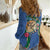 Hawaii Pikake and Maile Lei Women Casual Shirt Honu Polynesian Pattern Blue Color