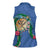 Hawaii Pikake and Maile Lei Women Sleeveless Polo Shirt Honu Polynesian Pattern Blue Color