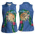 Hawaii Pikake and Maile Lei Women Sleeveless Polo Shirt Honu Polynesian Pattern Blue Color